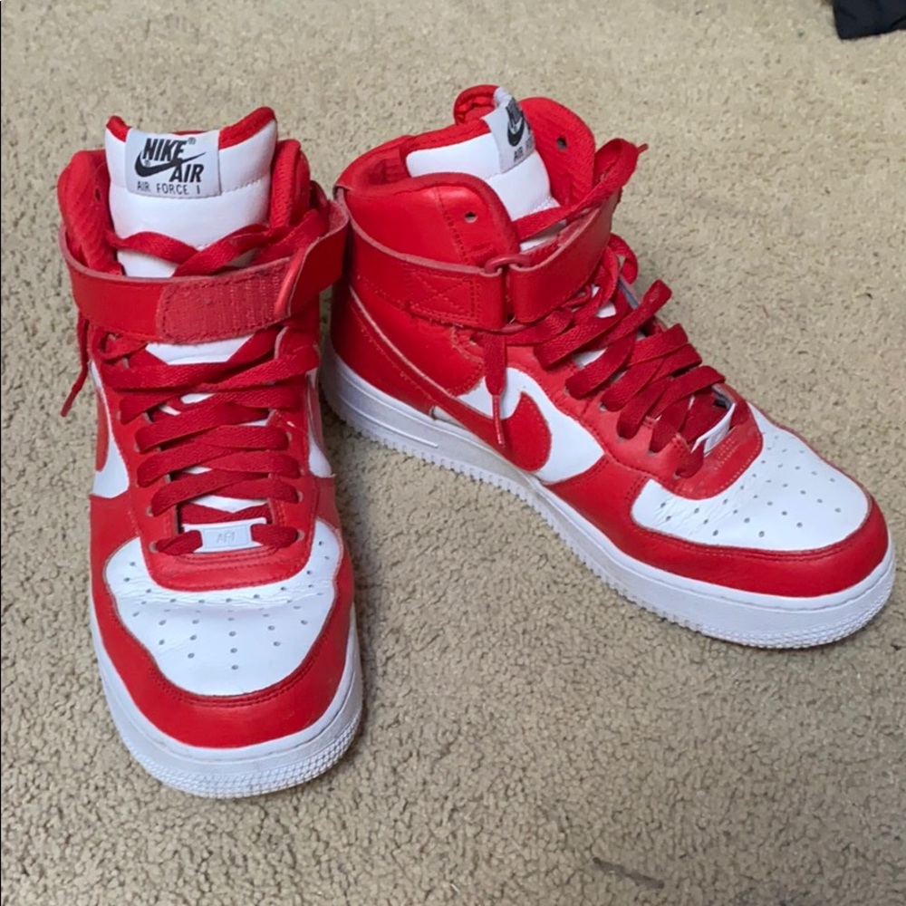 Red Nike air forces - custom red and white